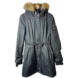 Miss Sixty Black Faux Fur Trim Hood Parka Jacket Women's Size M